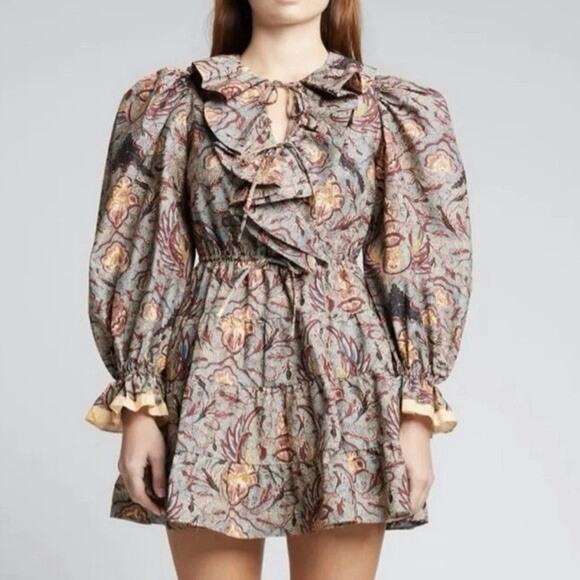 Ulla Johnson Dresses & Skirts - Ulla Johnson Women's Caris Carmine Batik Floral Puff Sleeve Mini Dress Small/Med